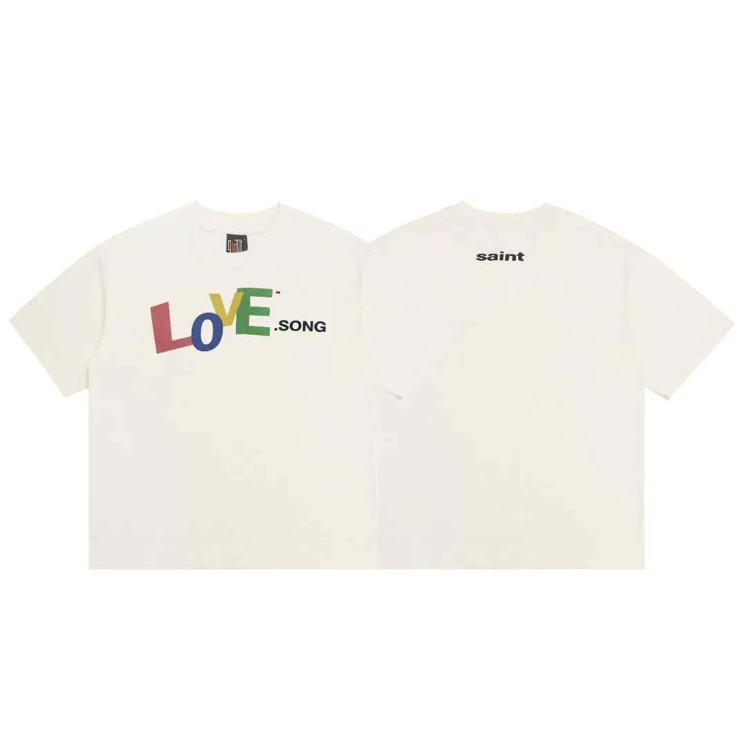 Saint Michael's new colorful letter printed retro pure cotton loose short-sleeved T-shirt with digital white ink direct injection, the fabric is breathable and the pattern is three-dimensional and clear. Fabric: Double yarn 240g Style number: S856 Size: S-M-L-XL Color: Off-white Price: P110